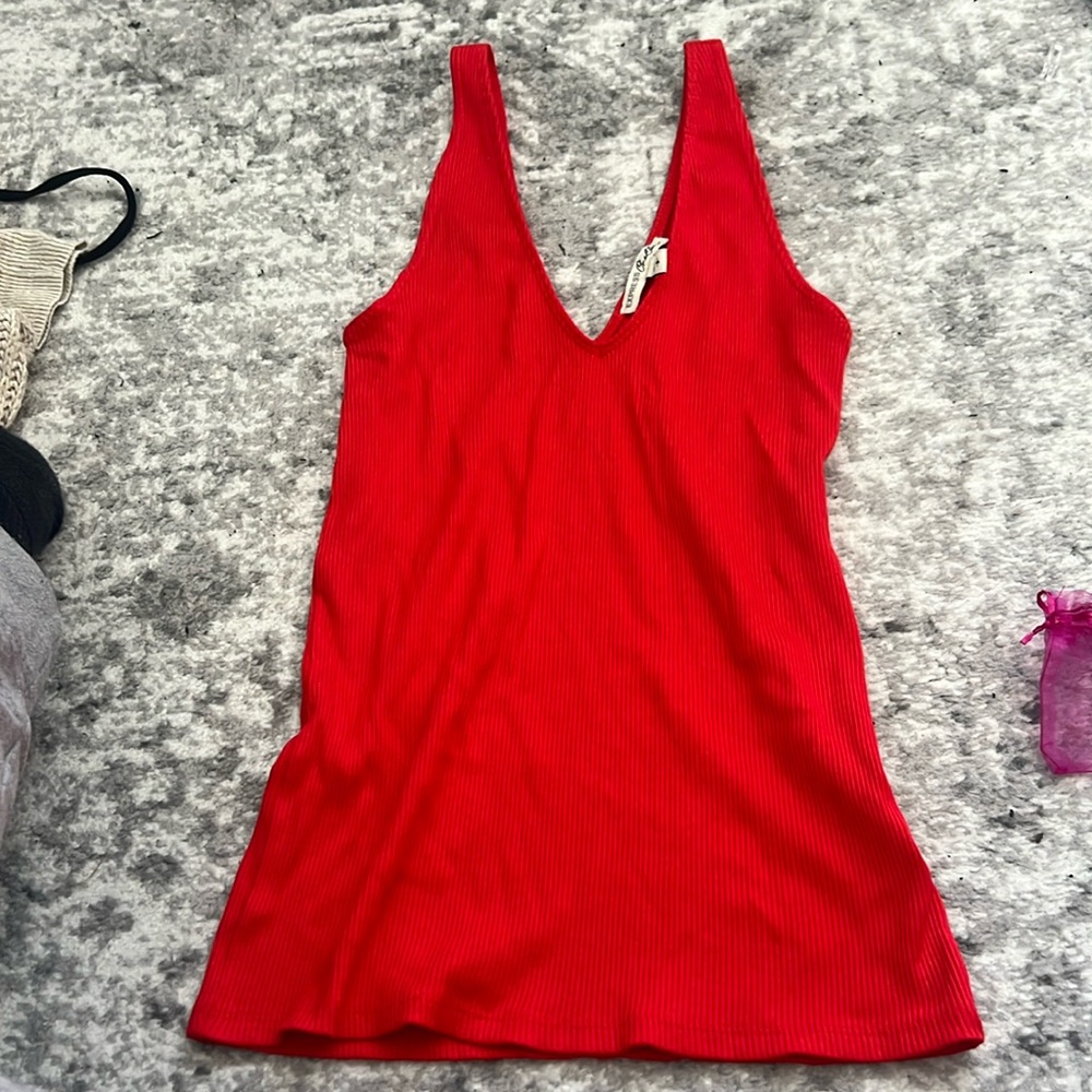 Red plunge v neck top